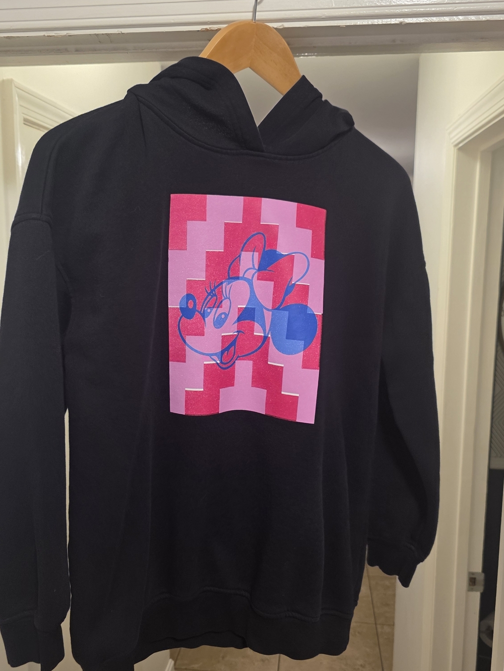 Disney Black Hoodie with Pink and Blue Minnie Graphic Panel
